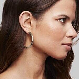 14K White Gold Lightweight Chunky Open Hoop 50mm Earrings Statement Jewelry